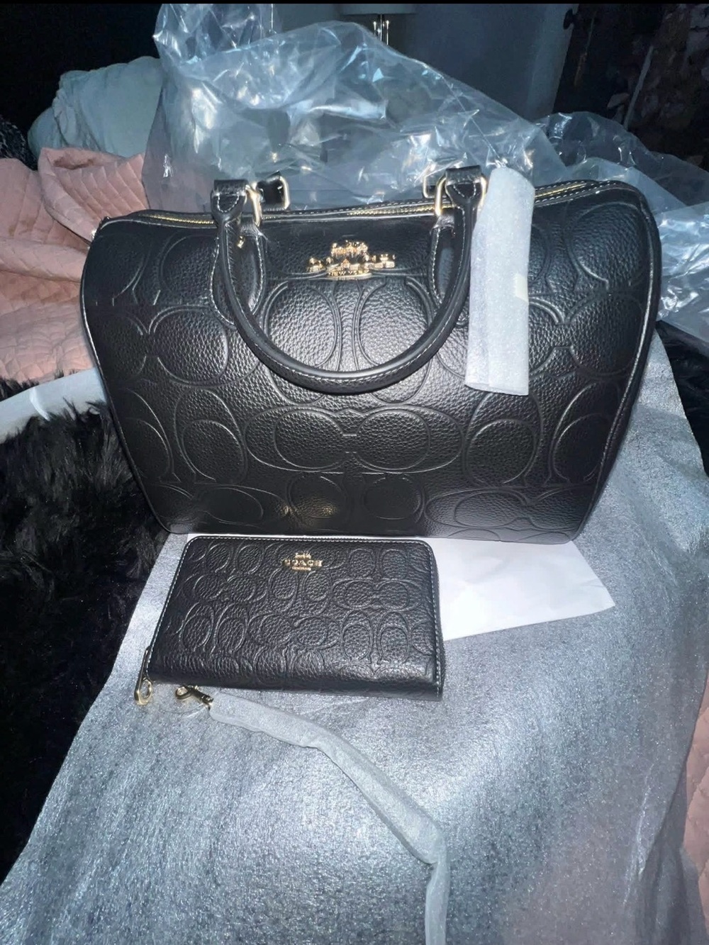 Coach Black Embossed Leather Satchel with Gold Hardware - Picture 4 of 4